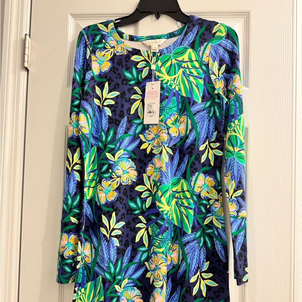 Vibrant Lilly Pulitzer Tropical Floral Long Sleeve Dress - Navy, Green, Yellow